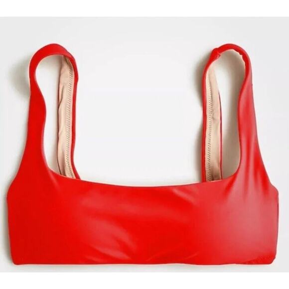 J. Crew Red Over the Shoulder Scoop Neck Heritage Bikini Top - Medium - NWT - Picture 1 of 4